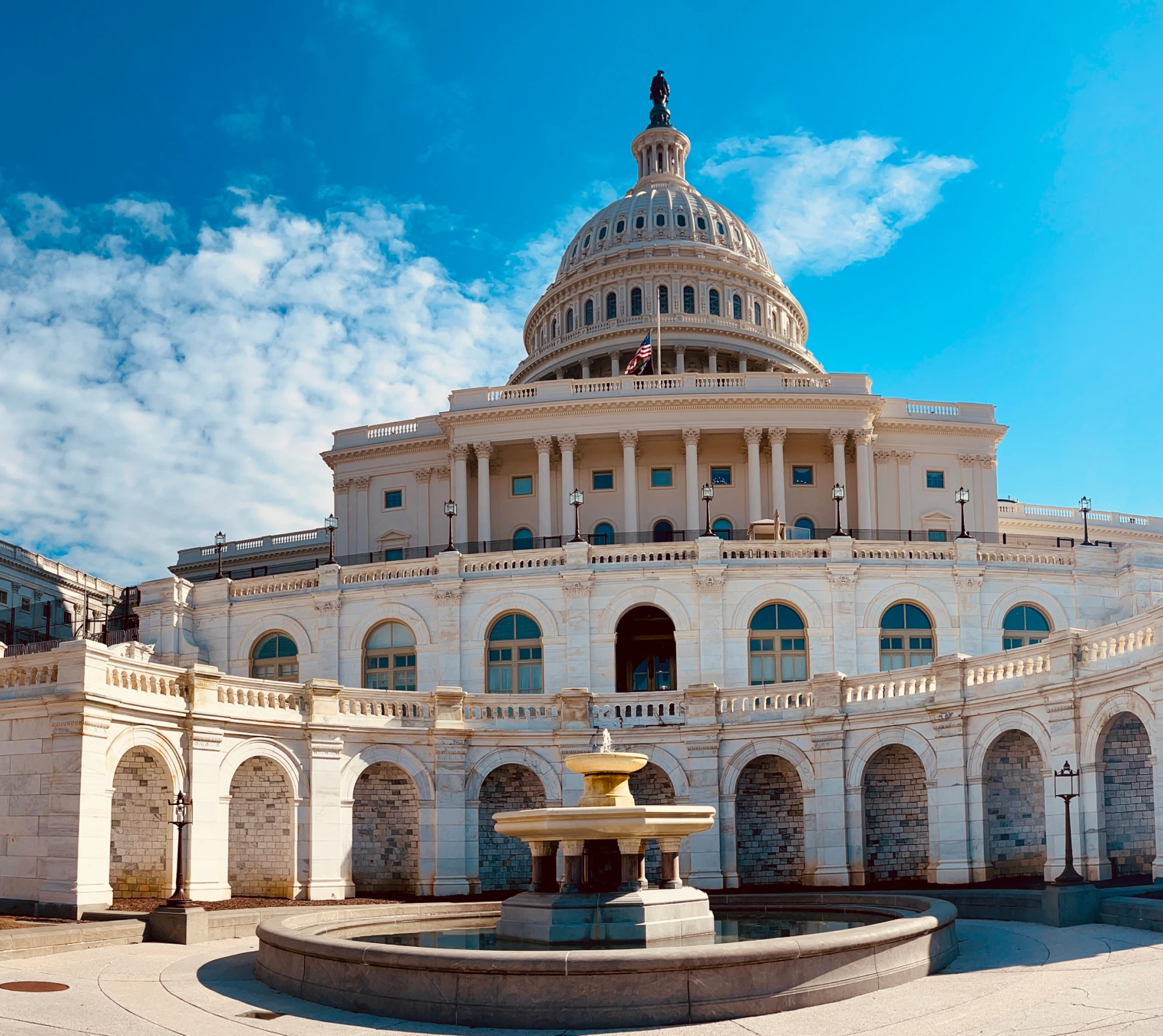 U.S. Capitol Building with blue sky.