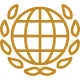 Golden globe and laurel wreath on black.