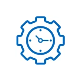 Clock inside a blue gear icon.